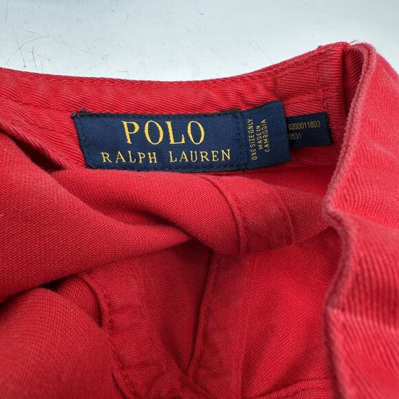 Polo Ralph Lauren Hat Cap Strap Back Mens One Size Red Cotton Embroidered Pony - Picture 8 of 9